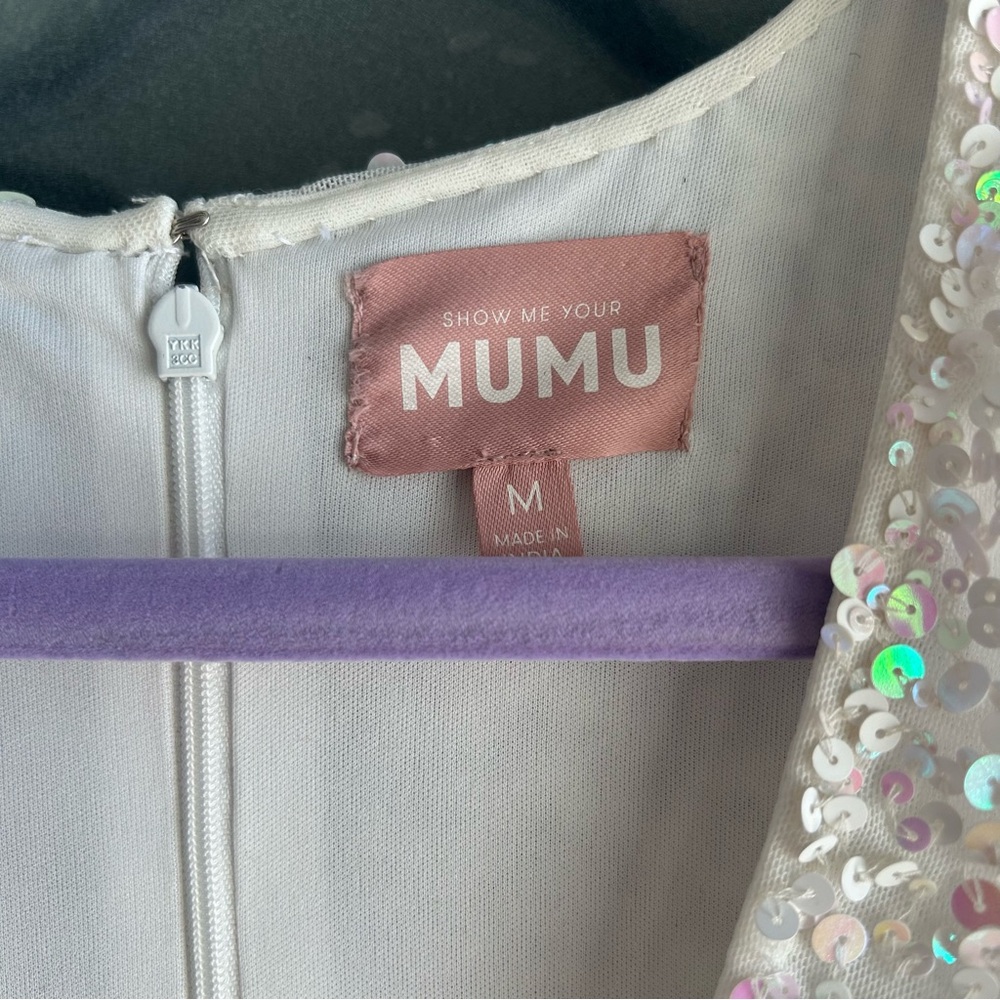 NWT Show Me Your MuMu Kidman Mini Dress Long Sleeve Iridescent Sequin White M - Picture 7 of 14